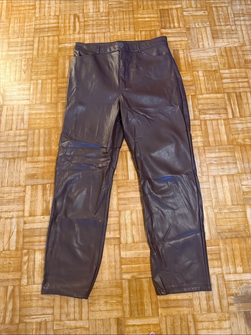 Dynamite Faux Leather Straight-Leg Pants - Dark Brown